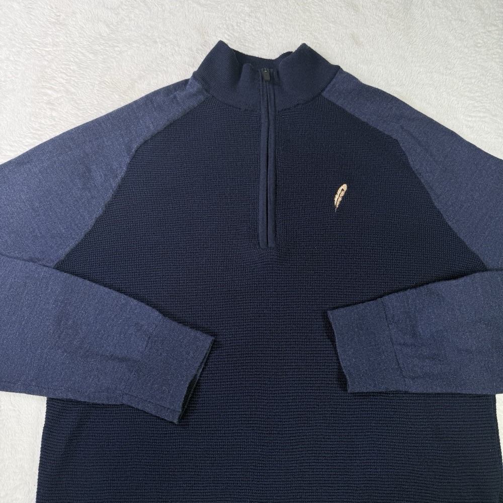 KJUS Golf Pullover Therma Yarn Half Zip Large Navy Blue Wool Blend Soft $249
